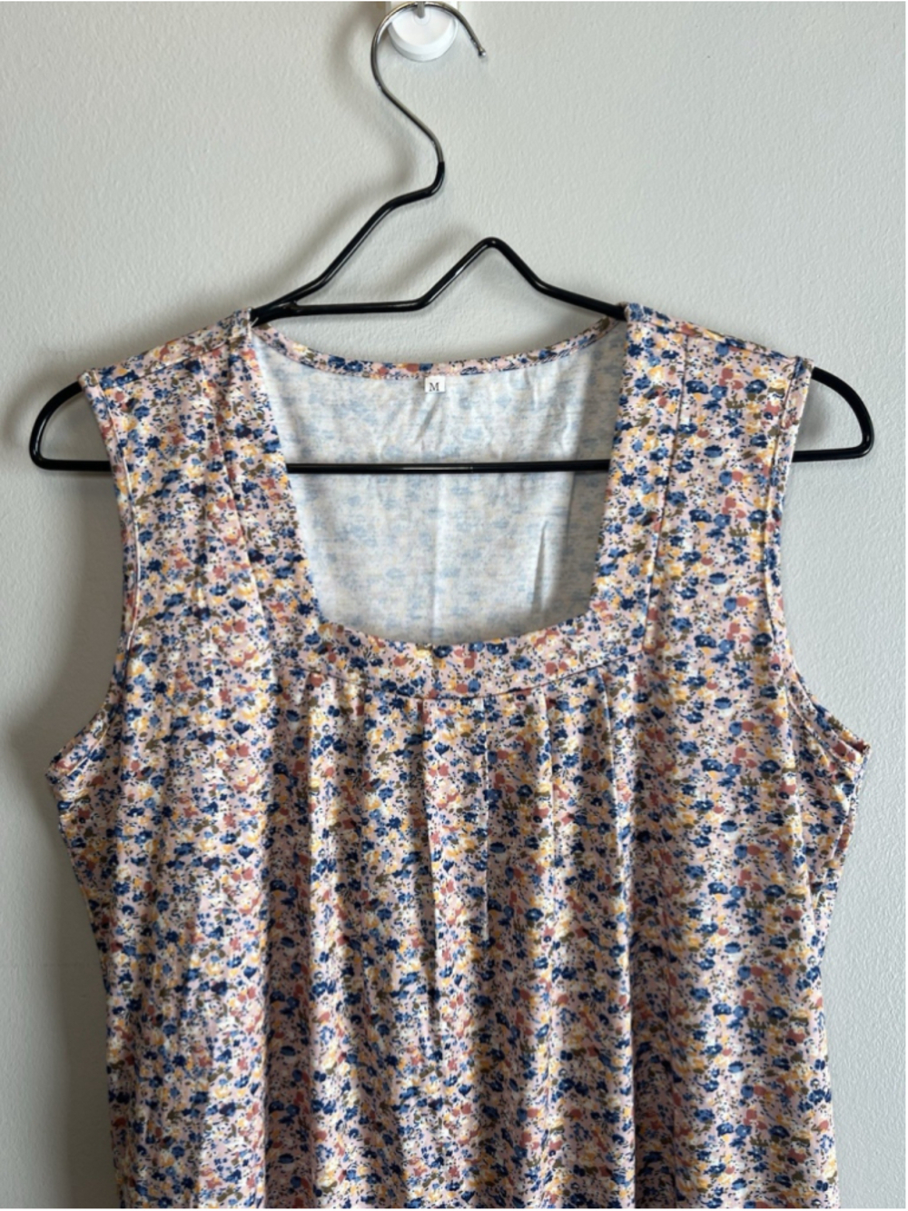 Wyobmus Square Neck Tank Top Sleeveless Dress Pleated Woman Size Medium Floral - Picture 3 of 11